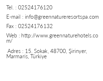 Green Nature Resort & Spa Otel iletiim bilgileri
